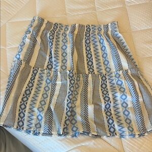 LOFT Geometric Blue and White A-Line Skirt